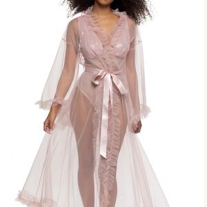 Felina Blush Sheer Robe with Ruffle Trim